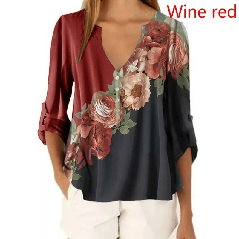 Nouveau été femmes vêtements femmes décontracté adt T-h343 mode imprimé floral avant 3/4 manches Y-V-cou pull chemises pour S-5XL