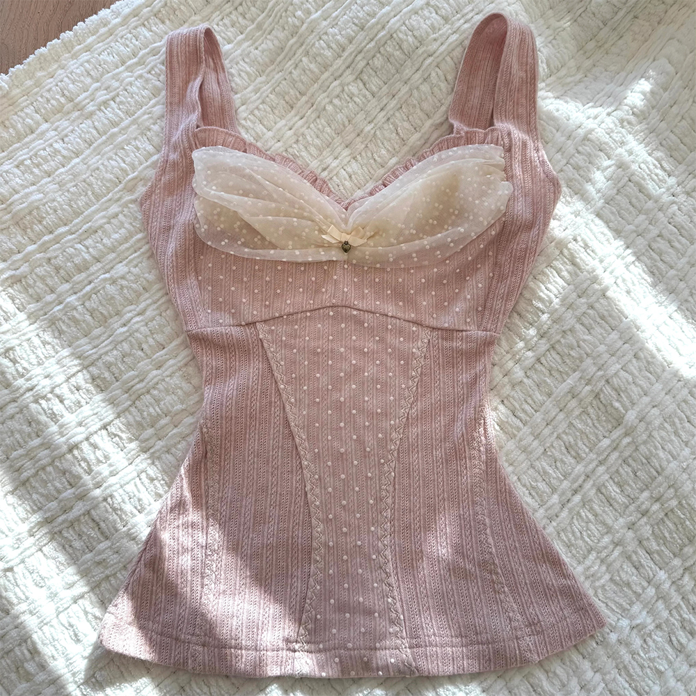 Femmes été fée Grunge débardeurs Vintage esthétique dentelle garniture Cami chemise coupe ajustée tricot côtelé Coquette Boho plage gilet vêtements