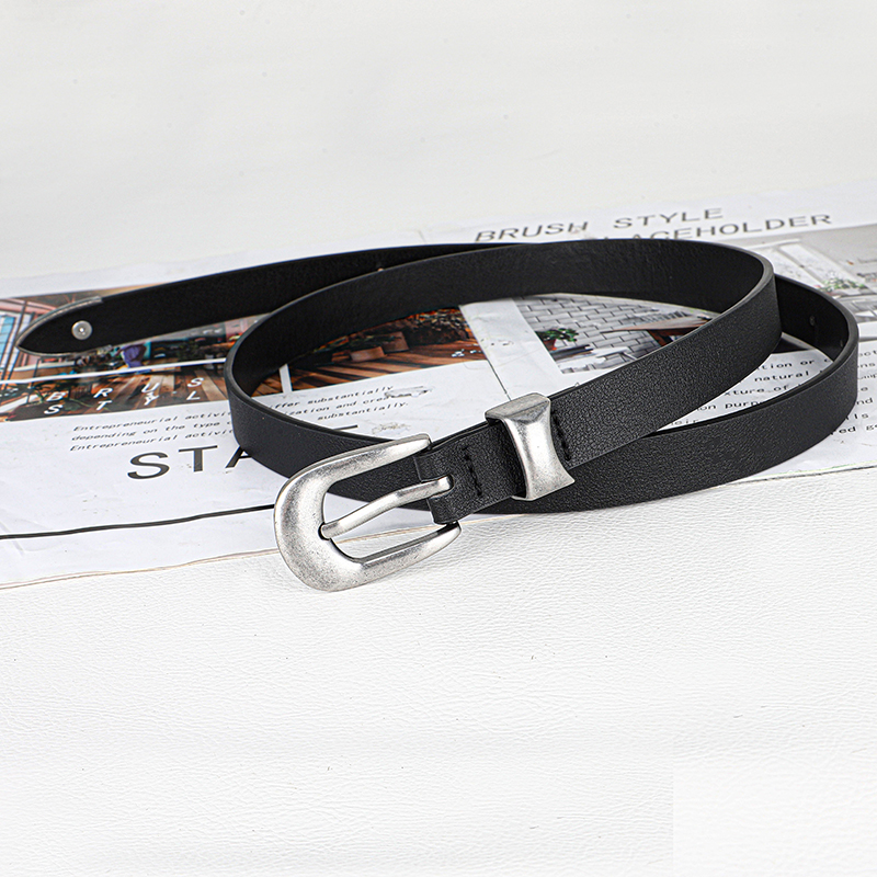 Ceinture noire classique pour femme avec boucle ardillon argentée, style vintage pour jeans, robes et tenues décontractées, accessoire de mode durable