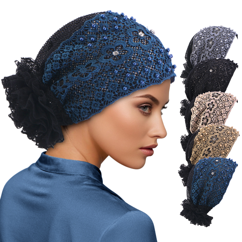 Nouveau élégant dentelle brodée florale perlée Turban chapeau musulman chimio casquette islamique chapeaux Bonnet prêt à porter femme bandeau