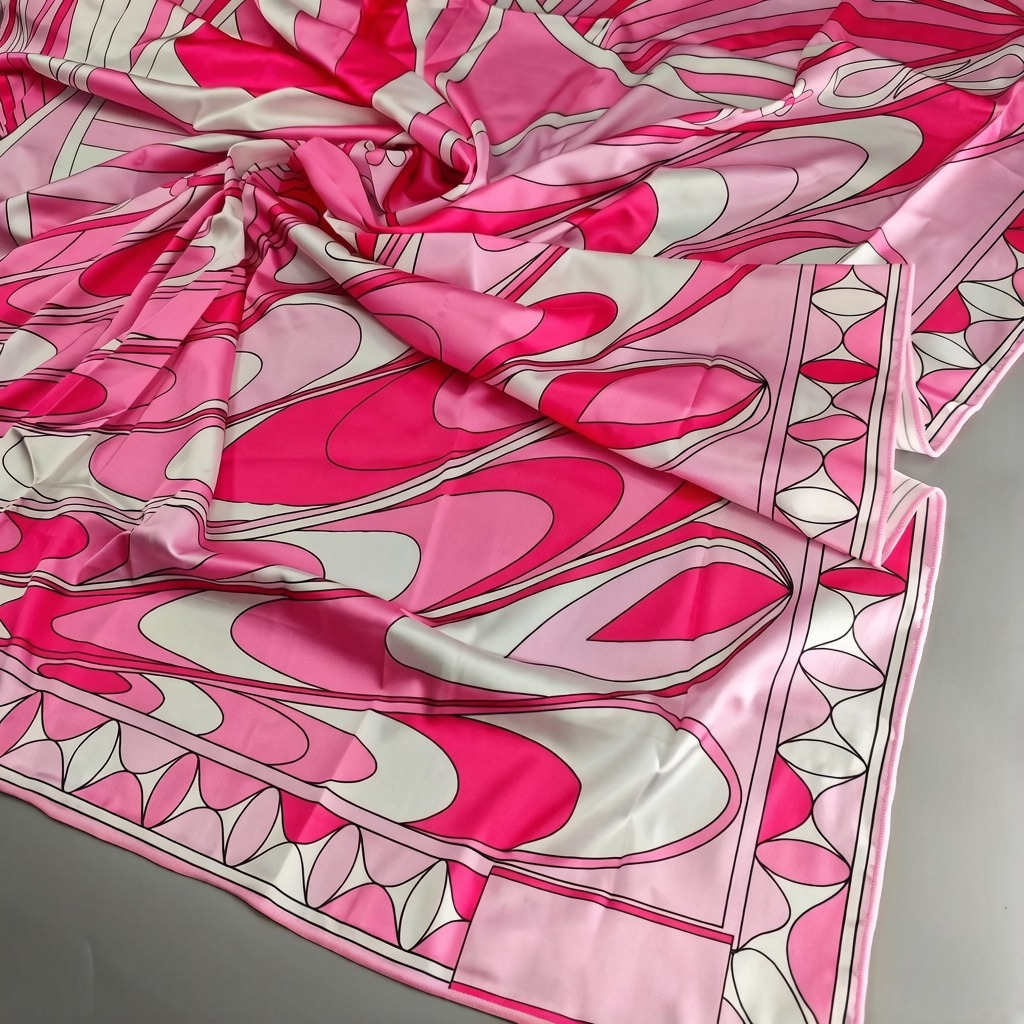 Nouvelle Écharpe en Soie Rose 2026 au Design Tendance avec Logo Signature Lettre, Accessoire de Plage de Luxe pour Femme