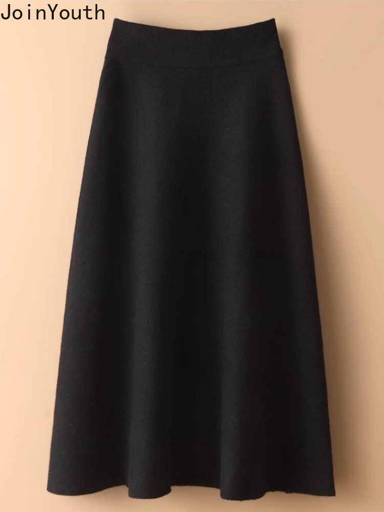 Jupes Vintage pour femmes taille haute a-ligne Jupe 2025 Faldas Mujer De Moda épais coréen ample Saia tricoté Jupe longue plissée