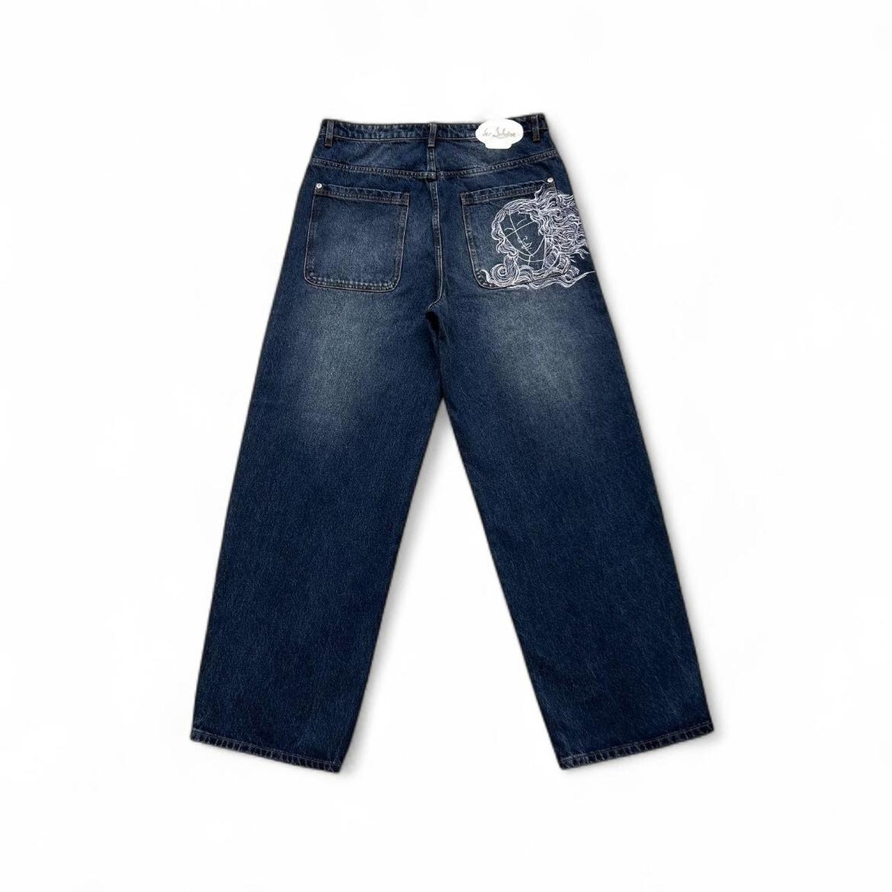2025 nouvelles femmes jean Vintage victoire déesse tête Portrait broderie Denim pantalon Hip Hop Streetwear haute jambe droite pantalon