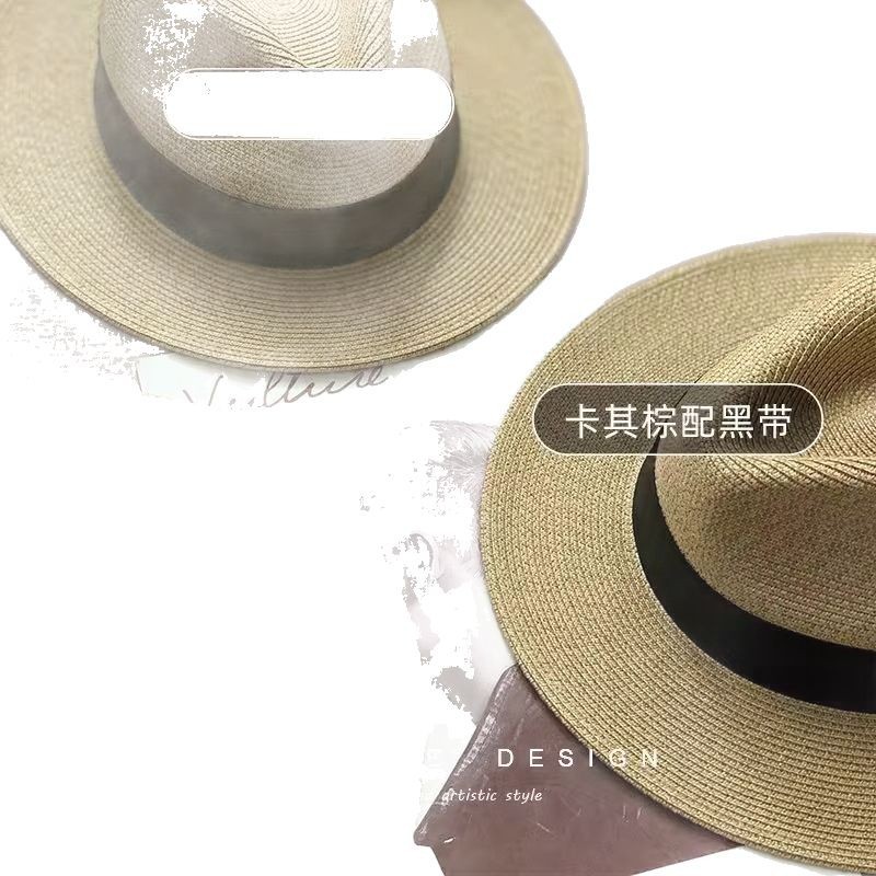Chapeau de paille Panama unisexe pour hommes et femmes, chapeau de soleil à large bord avec taille réglable, protection UV pour têtes larges, chapeau Fedora décontracté, chapeau Jazz