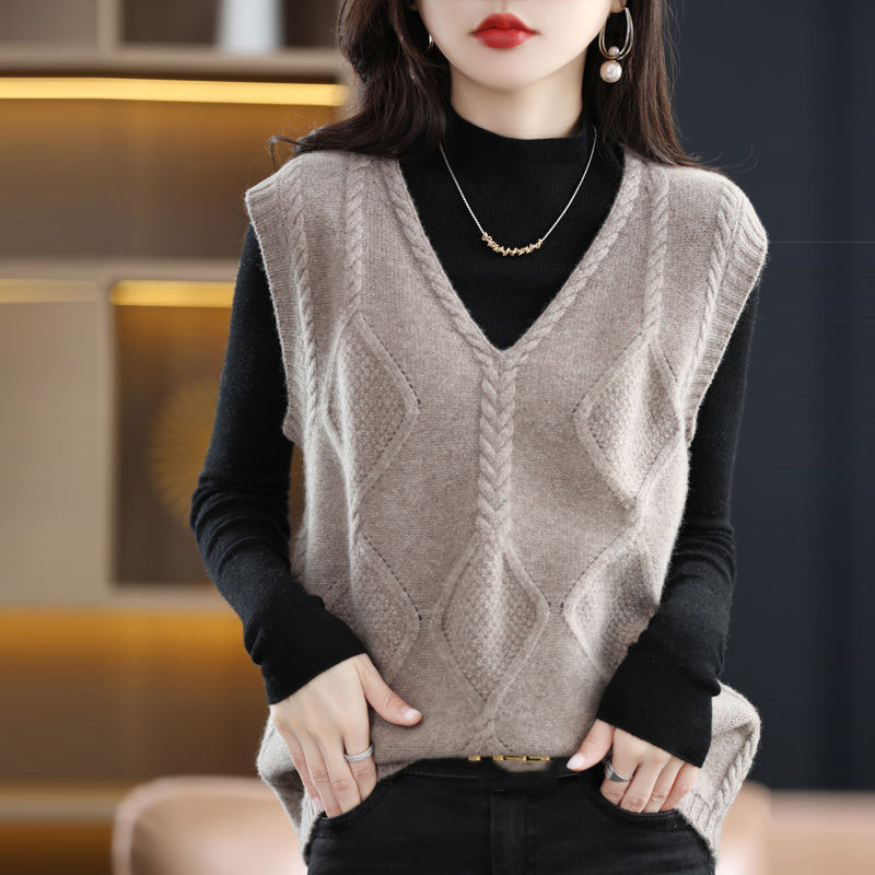 Gilet femmes automne nouveau 2025 col en V pull tricot gilet hauts femme décontracté sans manches couleur unie pull gilet femme
