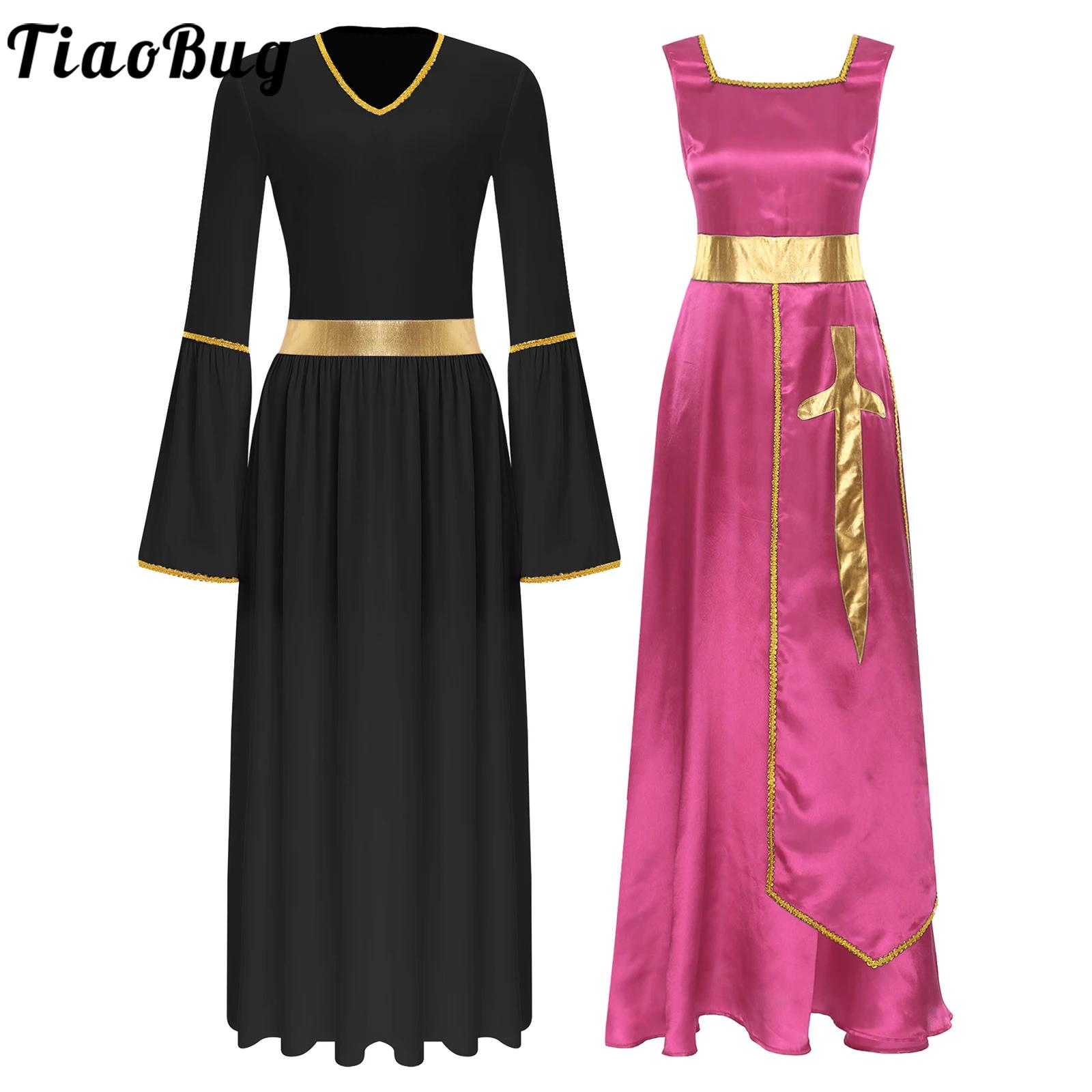 Costume de danse liturgique pour femmes, robes de spectacle de culte d'église, Robe tunique Maxi sans manches avec Robe à manches longues