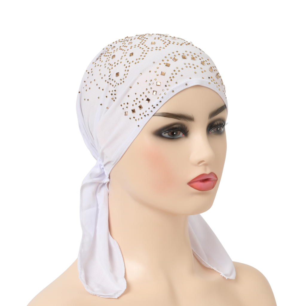 H088 Turban Hijab à la mode avec de nombreuses pierres, foulard musulman, chapeau islamique, couvre-chef Amira à enfiler