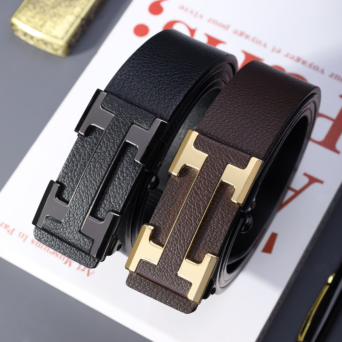 Ceinture de travail élégante pour homme avec boucle automatique en métal, durable, idéale pour un usage quotidien, choix de cadeau parfait