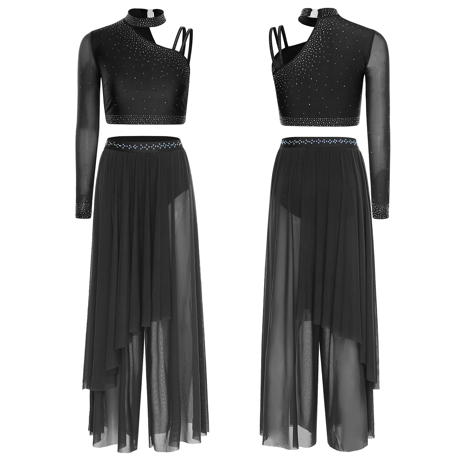 Costume de danse lyrique moderne pour femmes, hauts courts brillants avec pantalon transparent et culotte intégrée, tenue de patinage, gymnastique, ballet
