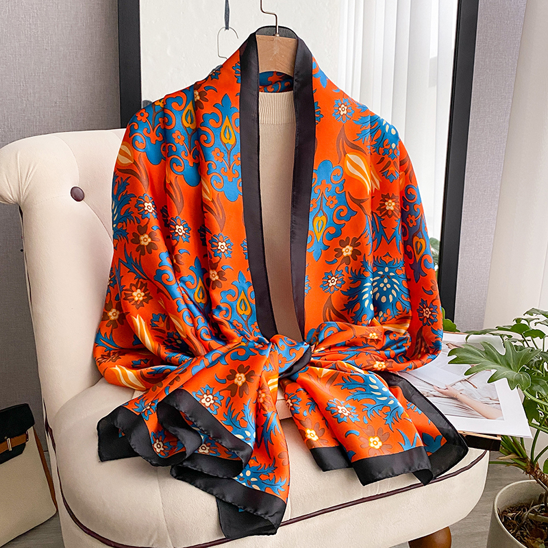 Écharpe en soie classique d'été 180x90cm pour femme, marque de luxe, châle bohème à motif cachemire, bandana, foulard, écharpe de plage pour femme