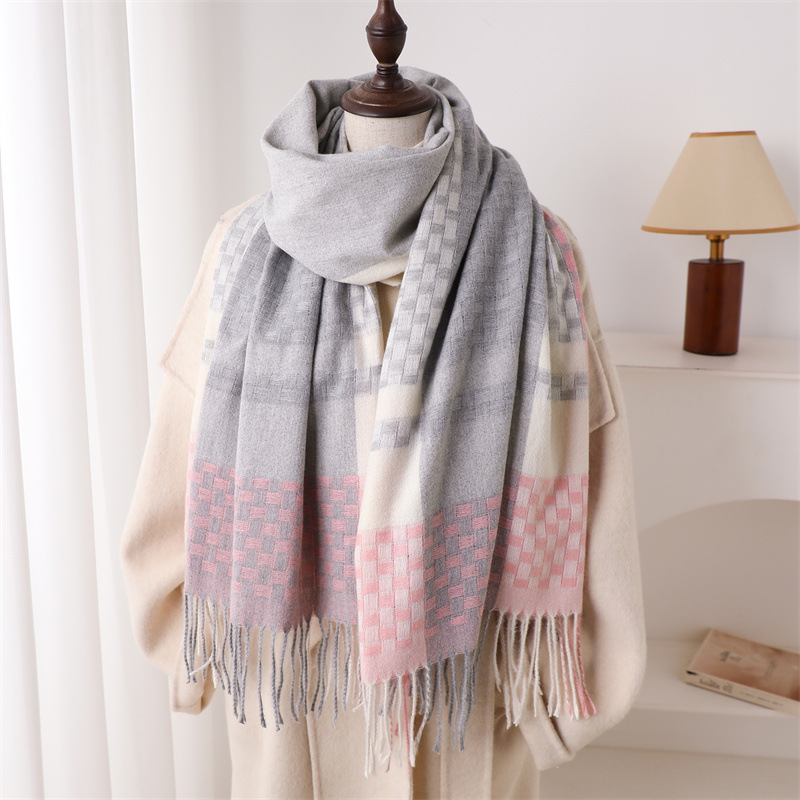 Écharpe en cachemire de luxe pour femme, châle chaud d'hiver à carreaux, bandana, pashmina, foulard carré, couverture épaisse, poncho