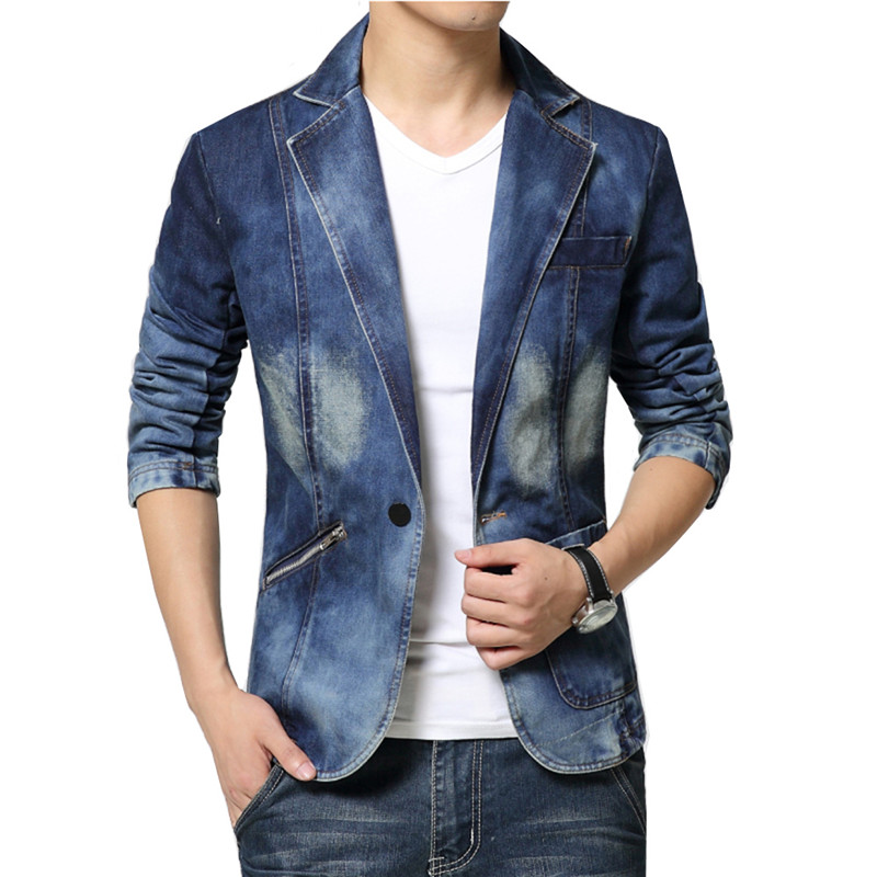 Veste en jean slim pour homme, blazer décontracté, bouton unique, marque, nouveau, 2022