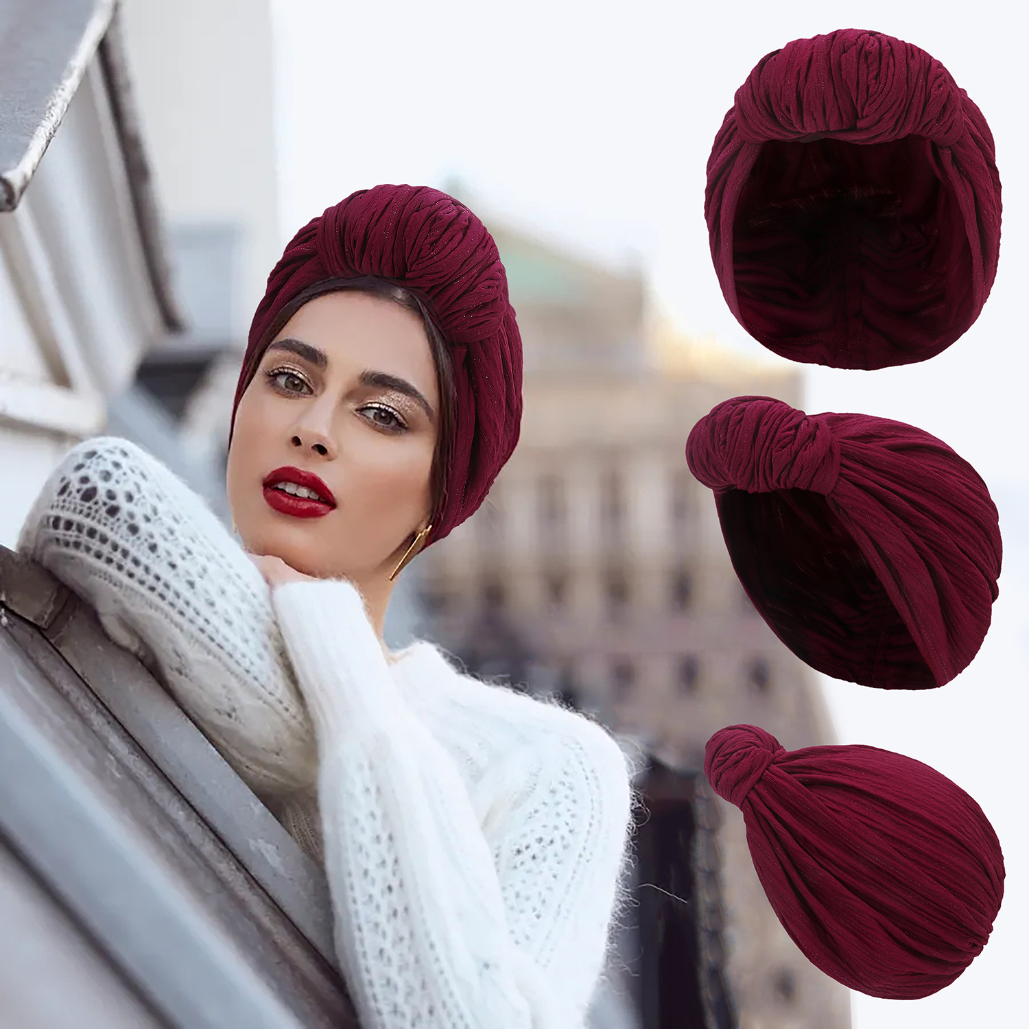 Mode femmes briller fil d'argent noeud Turban casquette automne hiver chaud chapeaux Bonnet décontracté Streetwear femme musulman indien chapeaux