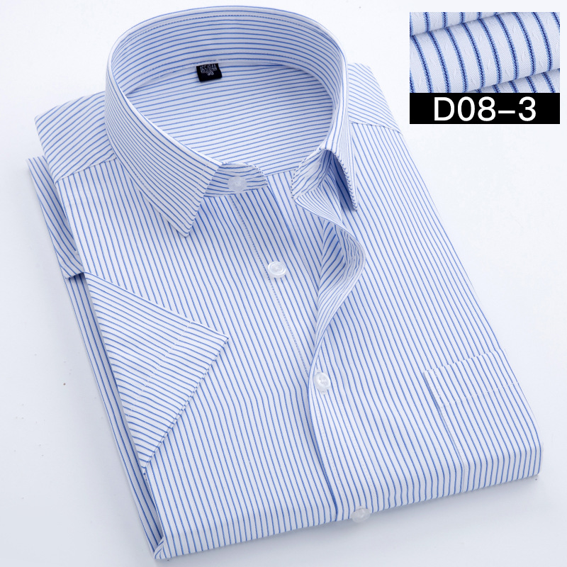 Chemise rayée à manches courtes pour hommes, col carré, coupe régulière sans repassage, poche anti-rides, chemises sociales pour hommes, été, S ~ 8XL