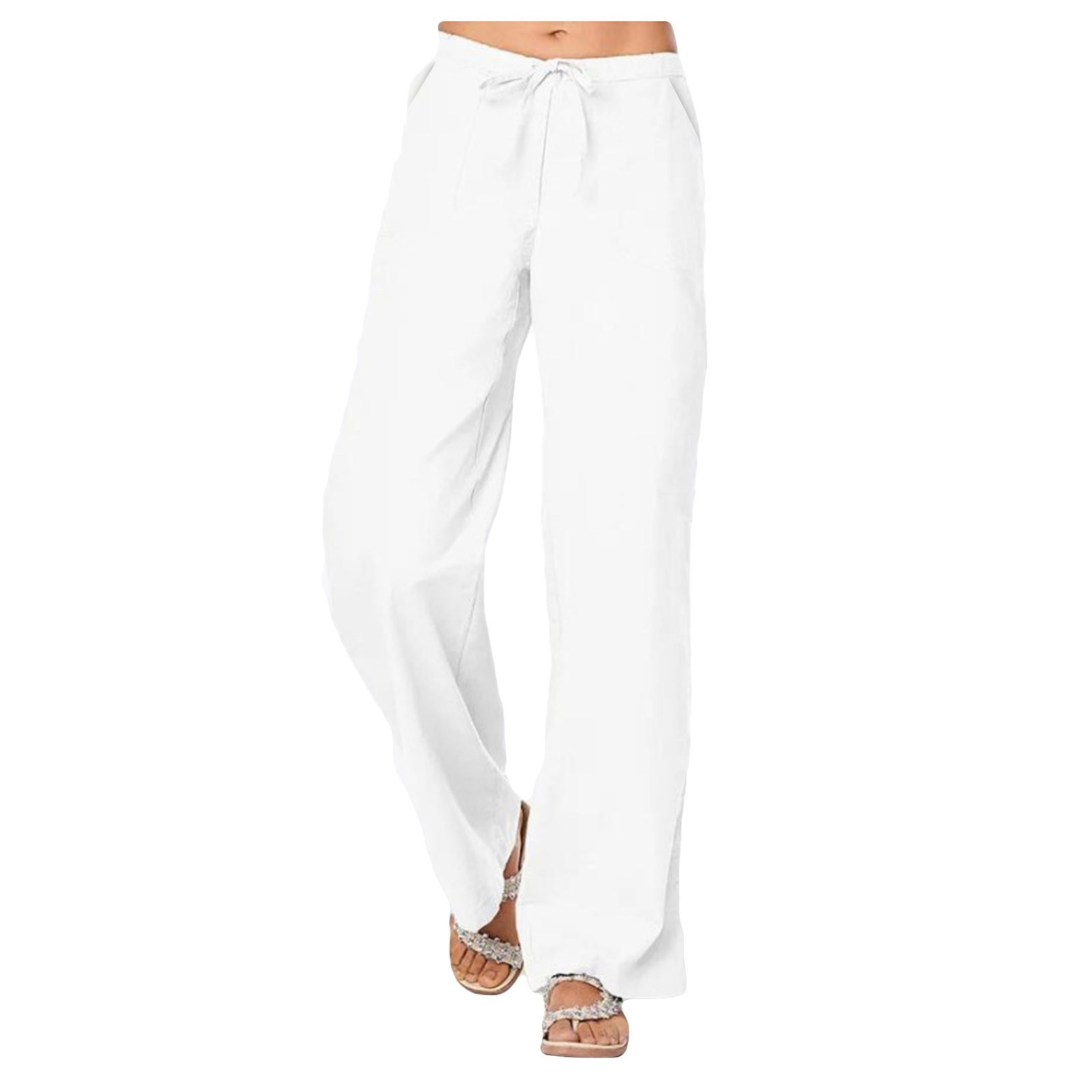 Pantalon en lin et coton pour femme, taille élastique, monochrome, grande taille, longueur de rinçage, mode décontractée, fjFemale, été
