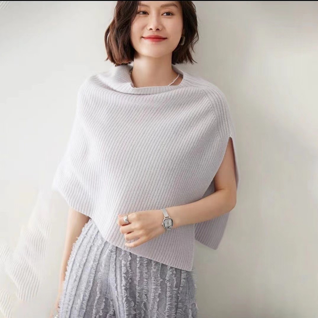 Écharpe-châle intégrée tricotée pour femme, cache-cou pull-over fendu sur le devant, couverture chaude superposable pour l'automne-hiver, nouvelle arrivée