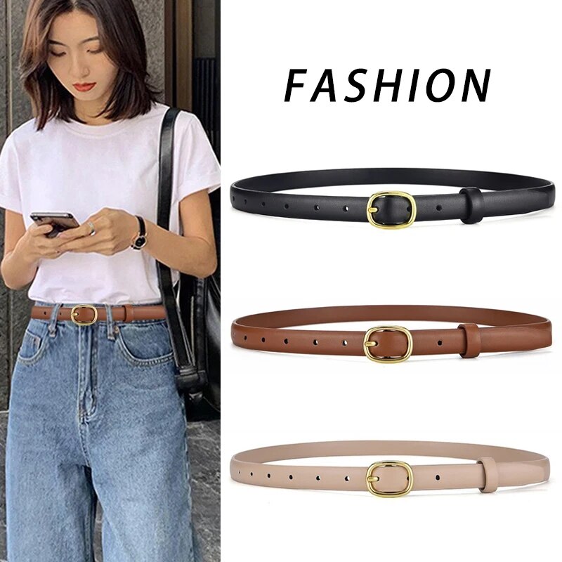 Ceinture en cuir PU souple pour femme, ceinture fine polyvalente, ceinture en jean, cadeau pour petite amie, tendance, or, mode décontractée