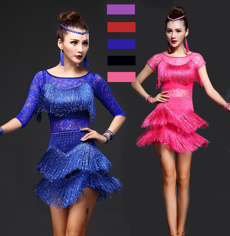 Robes de danse latine femmes/filles Sexy jupe à franges à paillettes salle de bal/Tango/Salsa/Rumba/robes latines vêtements à vendre