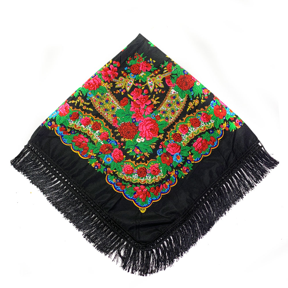 Foulard carré russe de luxe pour femmes, nouveau Design, imprimé Floral, mouchoir à franges ukrainiennes, châles, bandeau Babushka, 120x120cm