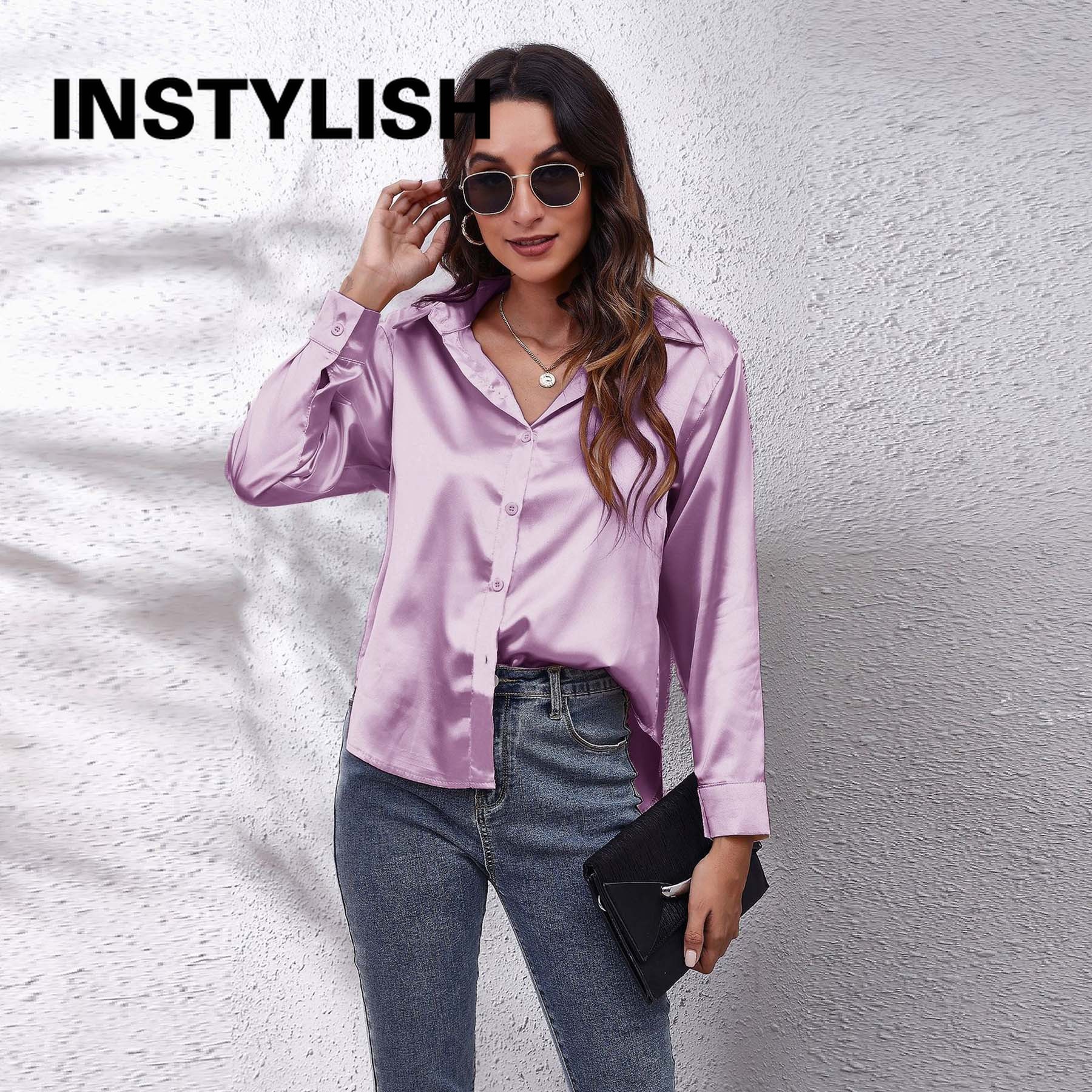 Chemise en satin élégante pour femmes, chemisier décontracté à manches longues en fausse soie, haut de bureau pour femmes, vêtements simples et polyvalents pour le printemps et l'été