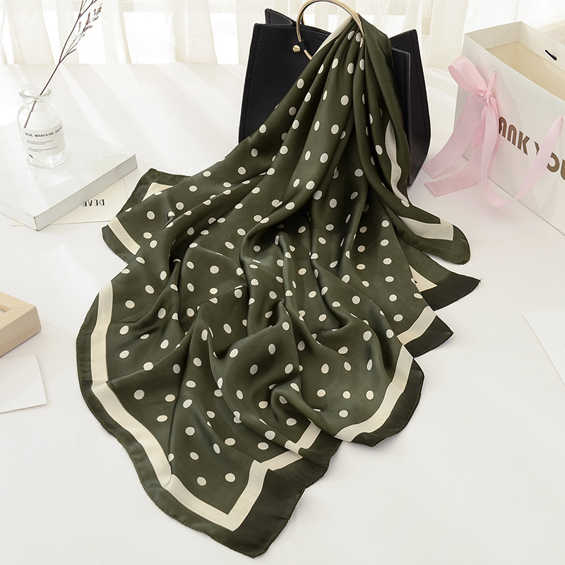 Foulard carré en soie à pois pour femmes, 90x90cm, bandeau pour cheveux, chaîne douce, Hijab, Foulard, nouvelle mode