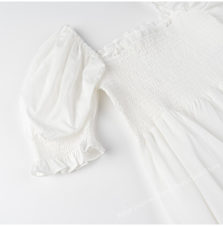 Robe bustier froncée d'inspiration bohème pour femmes, manches bouffantes, volants, élégante, en coton, nouvelle collection été