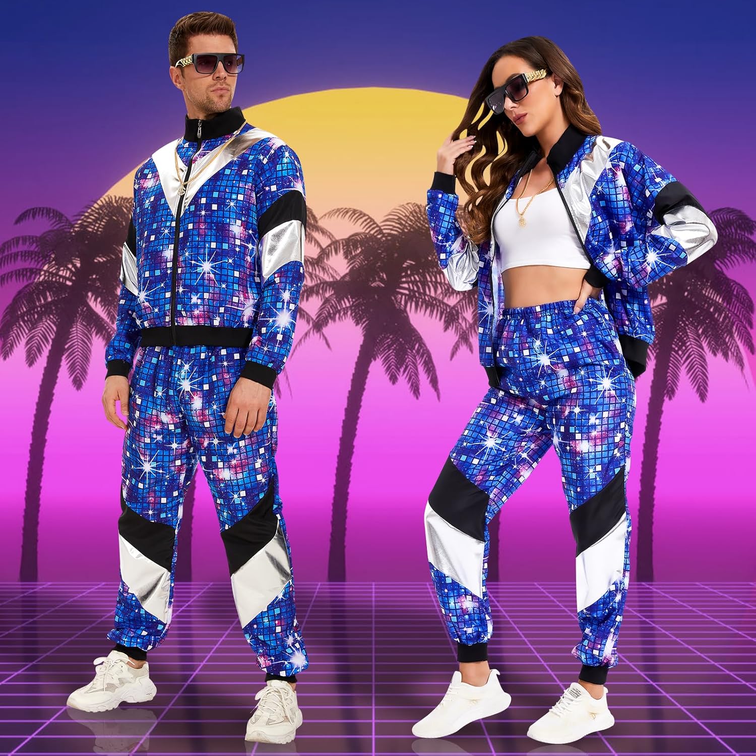 Costume des années 80 et 90, accessoires de fête, veste disco, pantalon, tenue pour femmes et hommes, costume de survêtement pour le carnaval