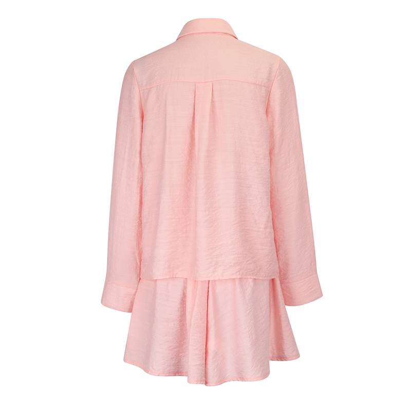 Ensemble 2 Pièces Femme : Blouse et Jupe – Nouvelle Collection Printemps – Style Streetwear Tendance – Col Rabattu Boutonné – Manches Longues – Haut Uni Sexy – Jupe Élégante