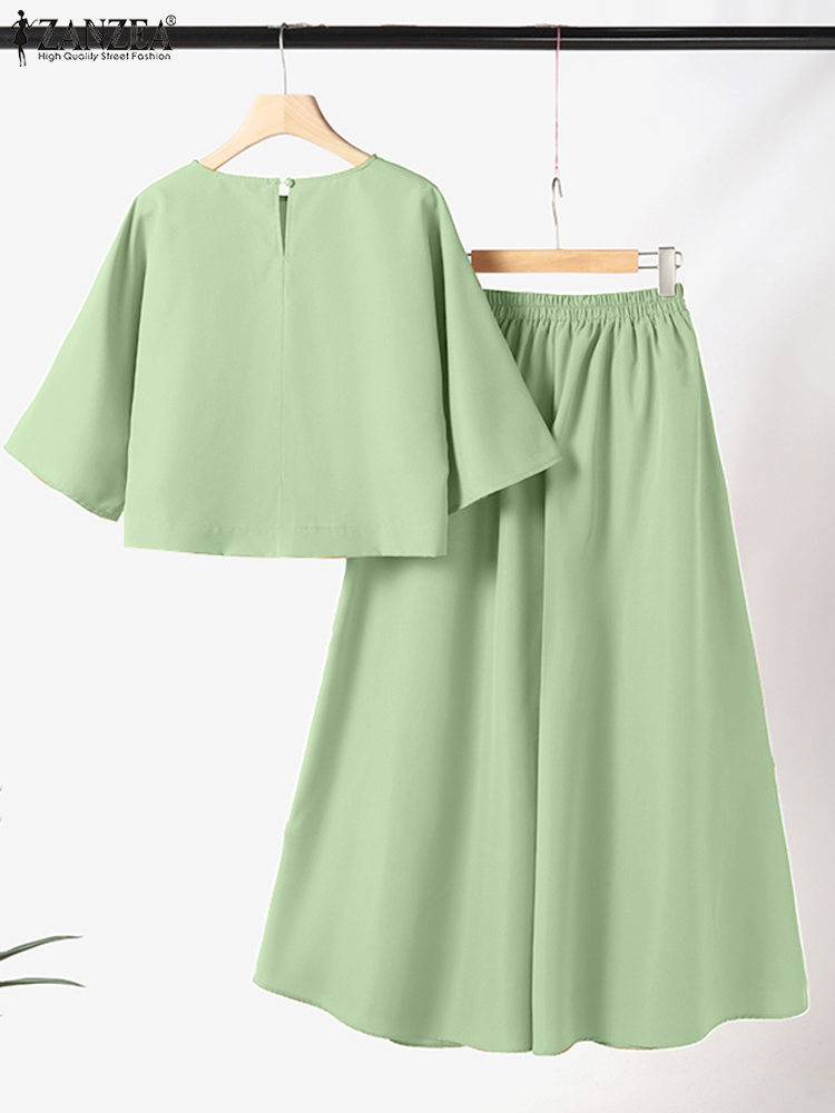 ZANZEA femmes casual 2 pièces pantalon ensembles ample 3/4 manches hauts pantalons à jambes larges 2 pièces tenues couleur unie mode trajet survêtements