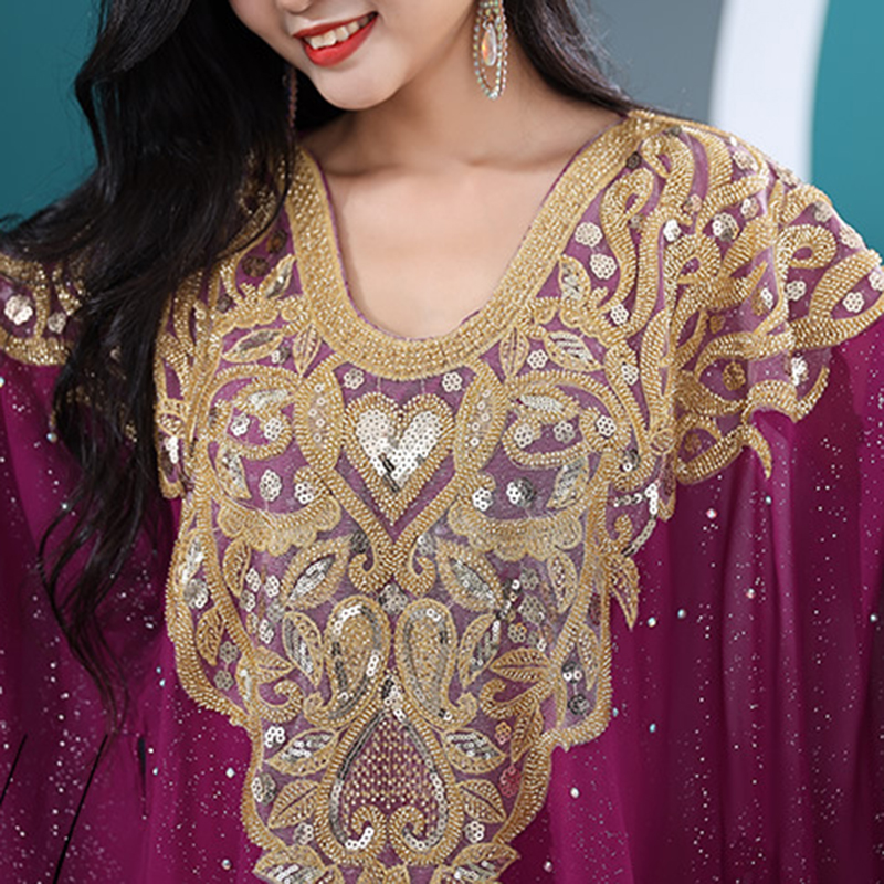 Robe traditionnelle égyptienne Khaleeji Thobe Robe de danse folklorique Danse du ventre Caftan Strass Compétition Costume Khaleegy avec ceinture
