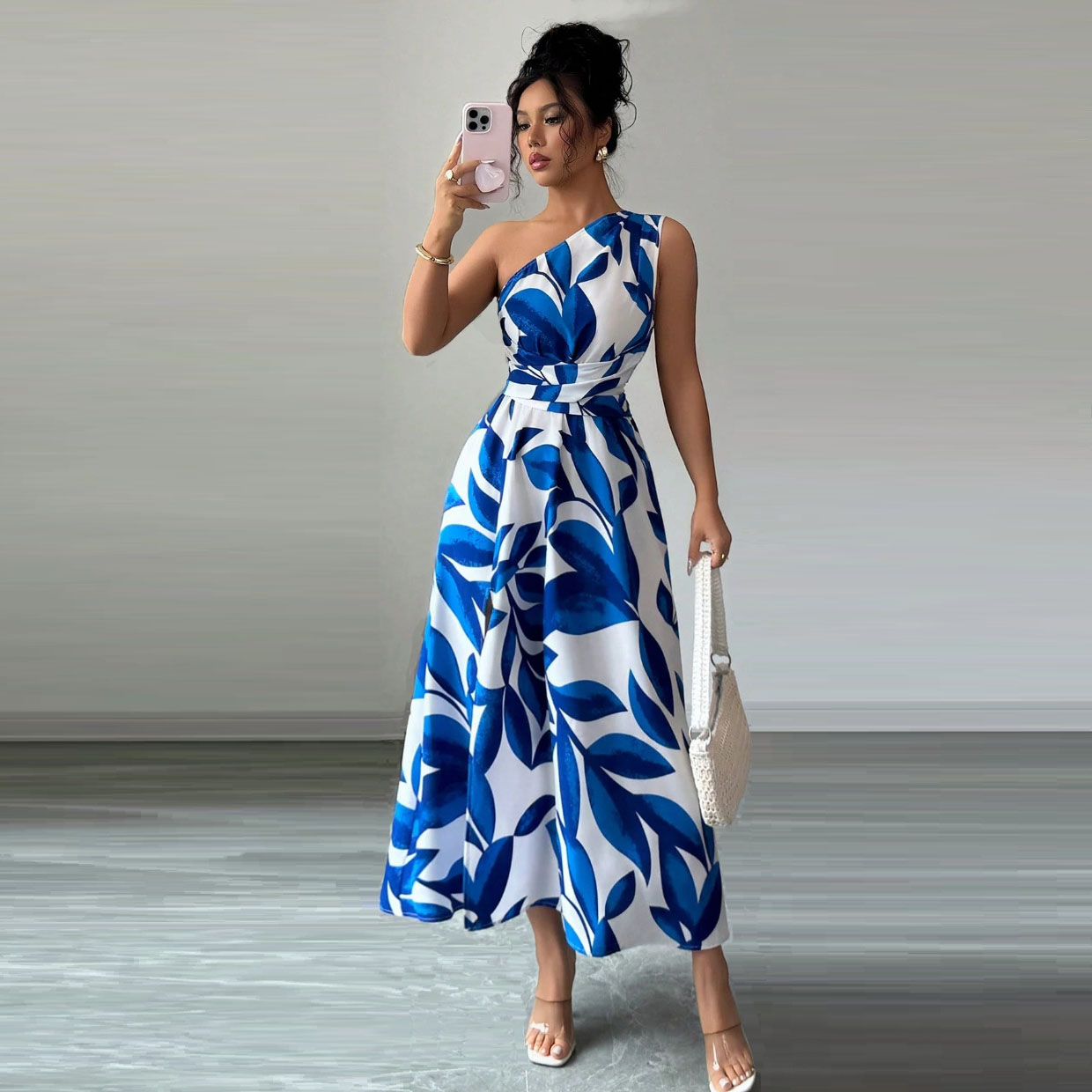 Robes pour femmes, nouvelle collection été, sans manches, col asymétrique, robe slim pour femmes, imprimé élégant, robe A-LINE, Vestidos De Verano Mujer