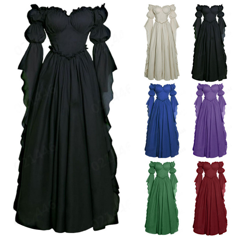 Robe de Cour Médiévale, Robe Rétro pour Femme, Robe Longue de Scène Européenne et Américaine, Ensemble Complet de Cosplay