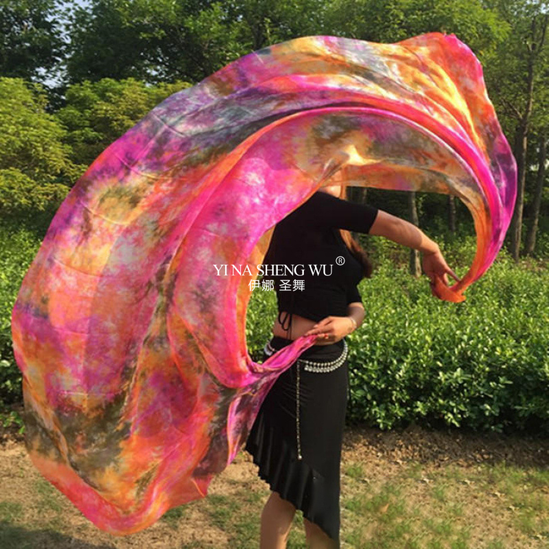 Cravate colorée teinte véritable foulard en soie naturelle personnalisé danse du ventre jeté à la main foulard en soie voile danse Performance accessoires de pratique