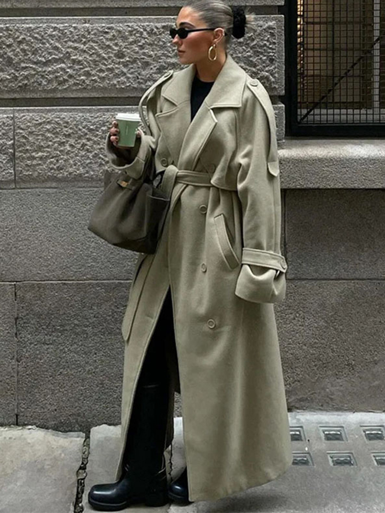 Manteau Long Décontracté en Laine pour Femme, Élégant, à Manches Longues, Double Boutonnage, Col Revers, Veste Féminine Tendance Automne Hiver 2026