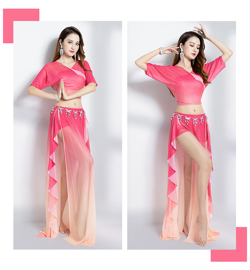 Costume de danse du ventre pour femme, ensemble 2 pièces, haut et jupe, tenue de phtaline pour performance sur scène, vêtements d'entraînement trempés