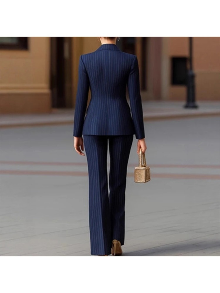 Costume pantalon pour femmes, mode automne-hiver, rayé, veste de travail professionnelle pour femmes, blazer et pantalon, ensemble formel 2 pièces