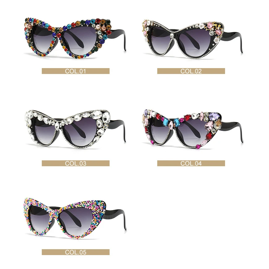Lunettes de soleil œil de chat pour femmes et hommes, diamant de luxe sexy, design de marque vintage, grand cadre tendance, verre solaire en cristal et biscuits