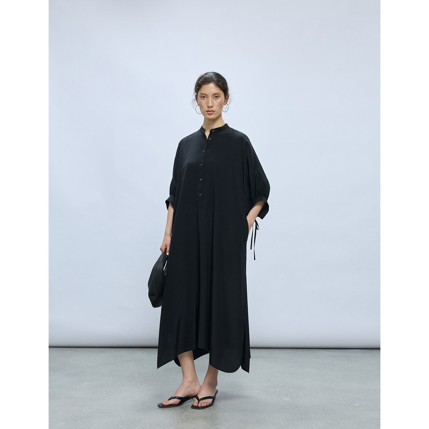 Robe en soie lourde noire, Robe en soie de mûrier, Robe longue pour femme, Nouvelle collection été