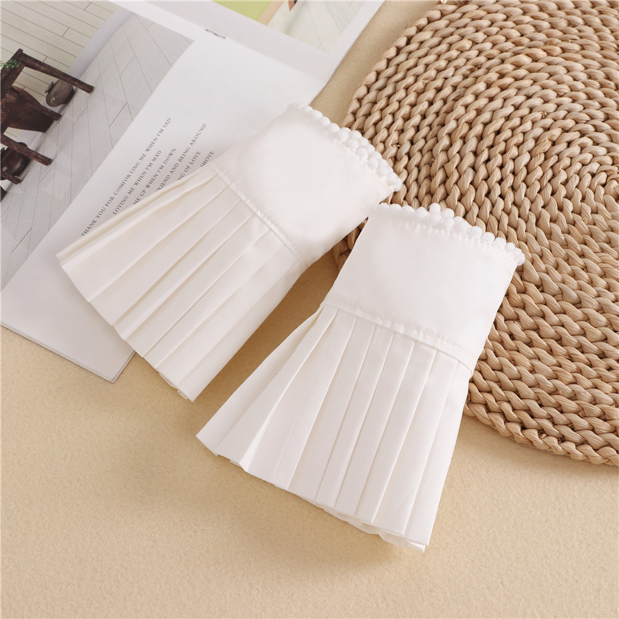 Faux manches évasées en mousseline de soie pour filles, faux poignets plissés pour femmes, pull, chauffe-poignet, corne blanche, accessoires