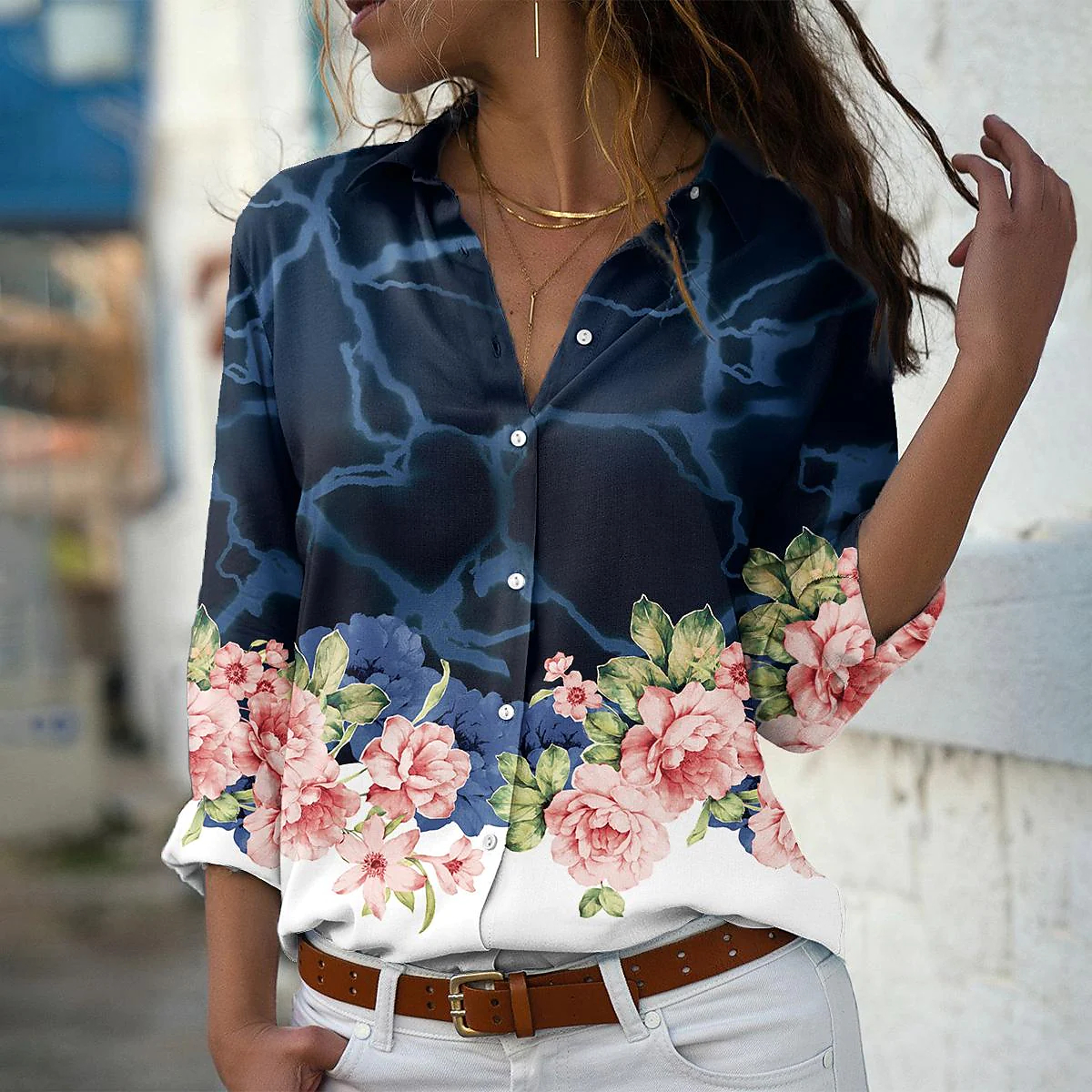 Tempérament nouvelle chemise ample femmes décontracté femmes chemises hauts imprimés