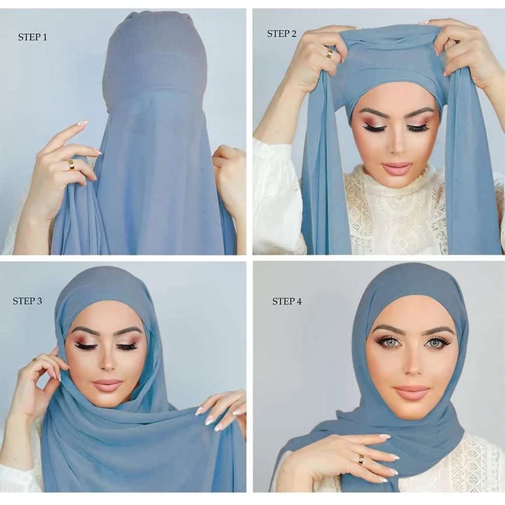 Femmes musulmanes en mousseline de soie Hijab avec capuchon Bonnet instantané en mousseline de soie Hijab Pinles châle foulard sous écharpe casquettes couverture bandeau