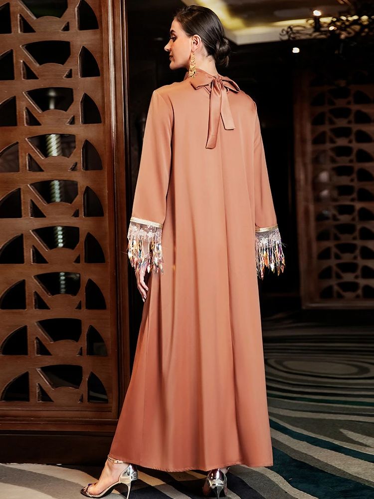 Abaya-Robe de soirée en satin pour femmes, caftan musulman de Dubaï, robes africaines islamiques pour la prière, vêtements de ramadan, caftan marocain, Eid