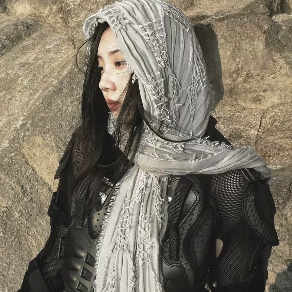 Coton et lin lavé Vintage en détresse Hip Hop Punk écharpe hommes femmes en plein air Techwear décontracté Cosplay châle Y2K Accessoires