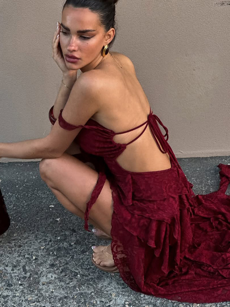Cutenew dentelle brodée femmes robes Sexy chaud pure épaules nues irrégulière dos nu pansement robes femme Coquette Clubwear