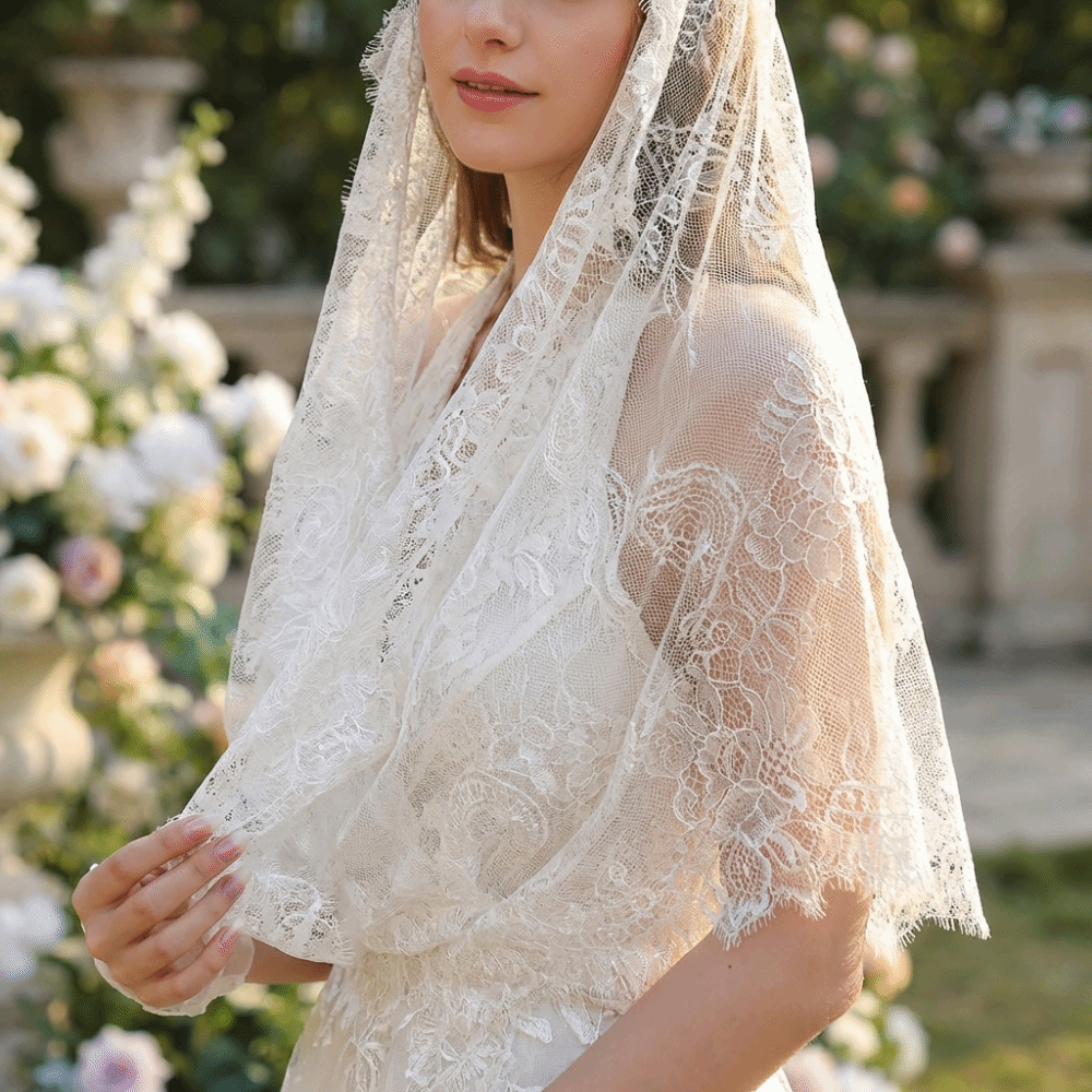 Voile de mariée polyvalent en dentelle florale élégante de style vintage pour femme, couvre-chef en tissu de dentelle sacrée, mode féminine