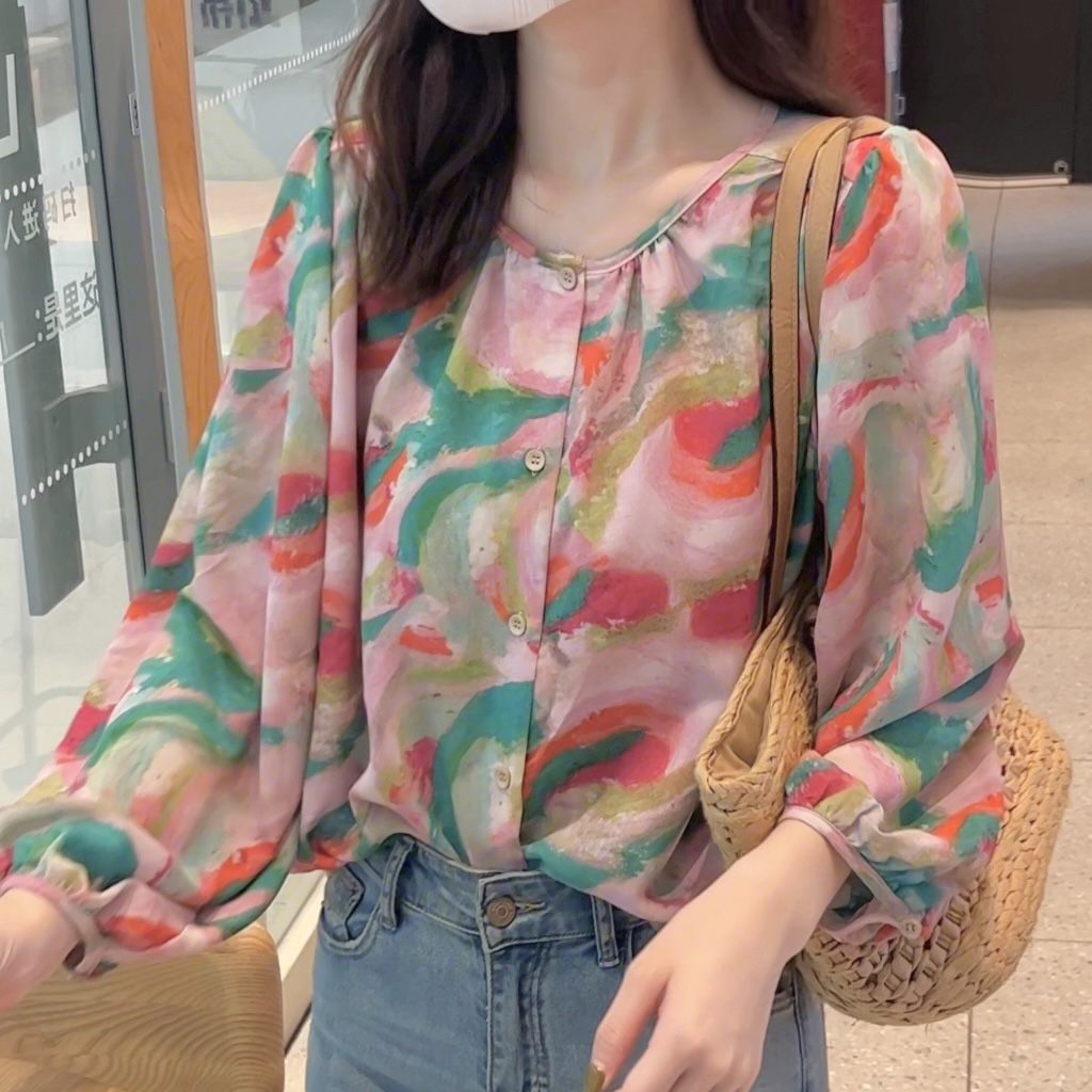 Chemise à manches longues en mousseline de soie pour femmes, motif Floral, décontracté, ample, à la mode, nouvelle collection printemps et automne 2025