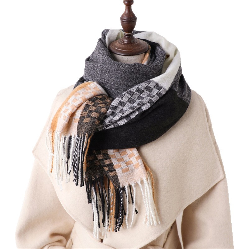 Écharpe en cachemire de luxe pour femme, châle chaud d'hiver à carreaux, bandana, pashmina, foulard carré, couverture épaisse, poncho
