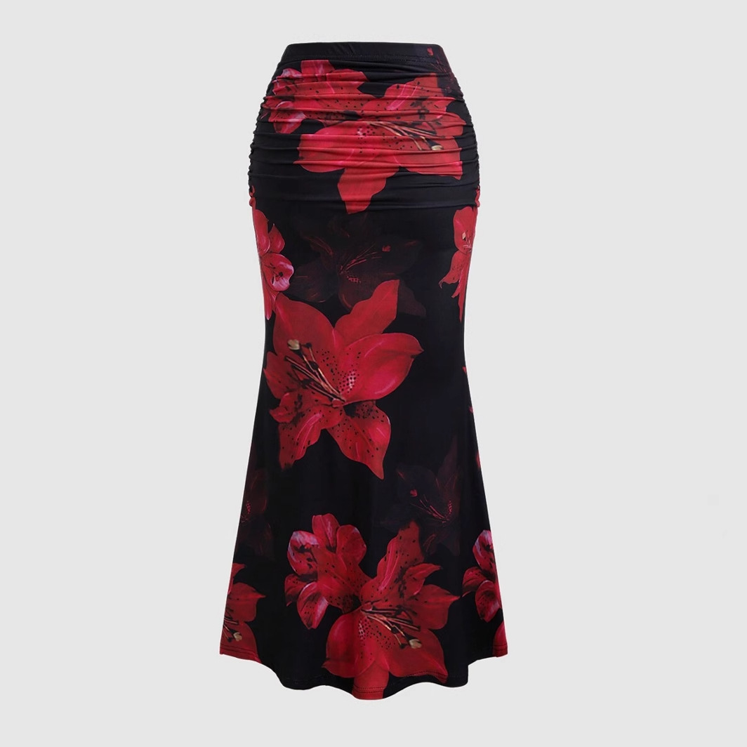Jupe plissée trapèze pour femme, imprimé floral vintage, froncée, moulante, longue, pour l'été, les loisirs et les vacances