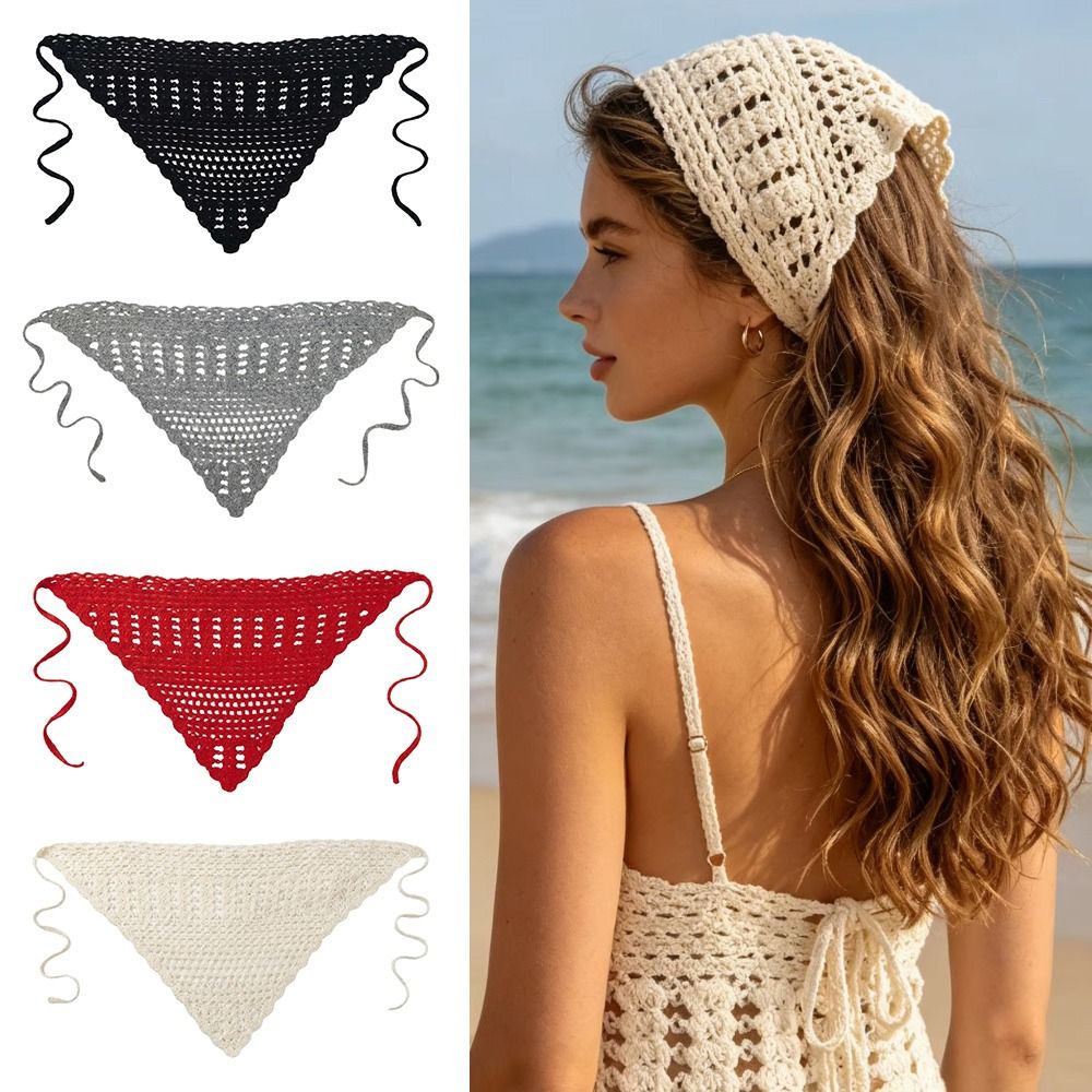 Bandeau tricoté ajouré tendance, fait main, doux, en crochet, couleur unie, foulard pour cheveux femme
