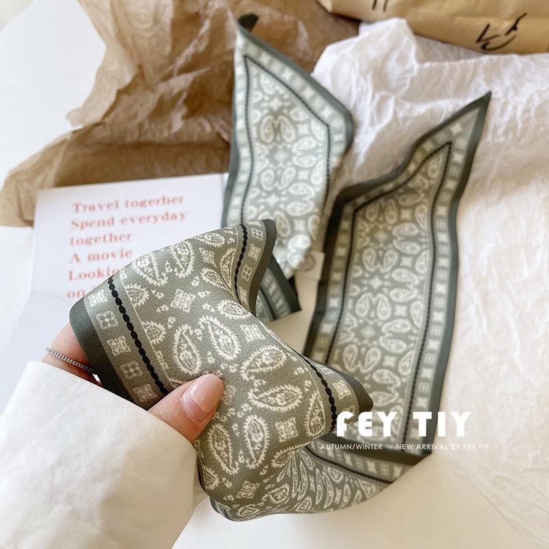 Ensemble série foulard en Satin de soie pour femmes, bandes de cheveux en tissu, accessoires de coiffure, foulards pour dames, attaches de cou en ruban pour poignée de sac/4 pièces